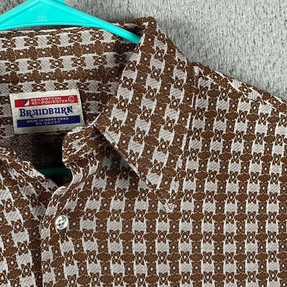 VTG Braidburn 1970s Short Sleeve Shirt Disco Retro Brown White Geometric - Picture 5 of 9